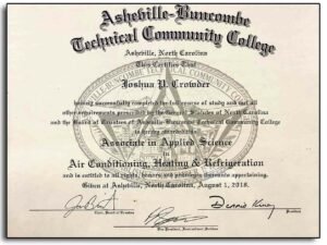 WNC Climate Control LLC Owner Josh Crowder Heating and Cooling Degree from AB-Tech
