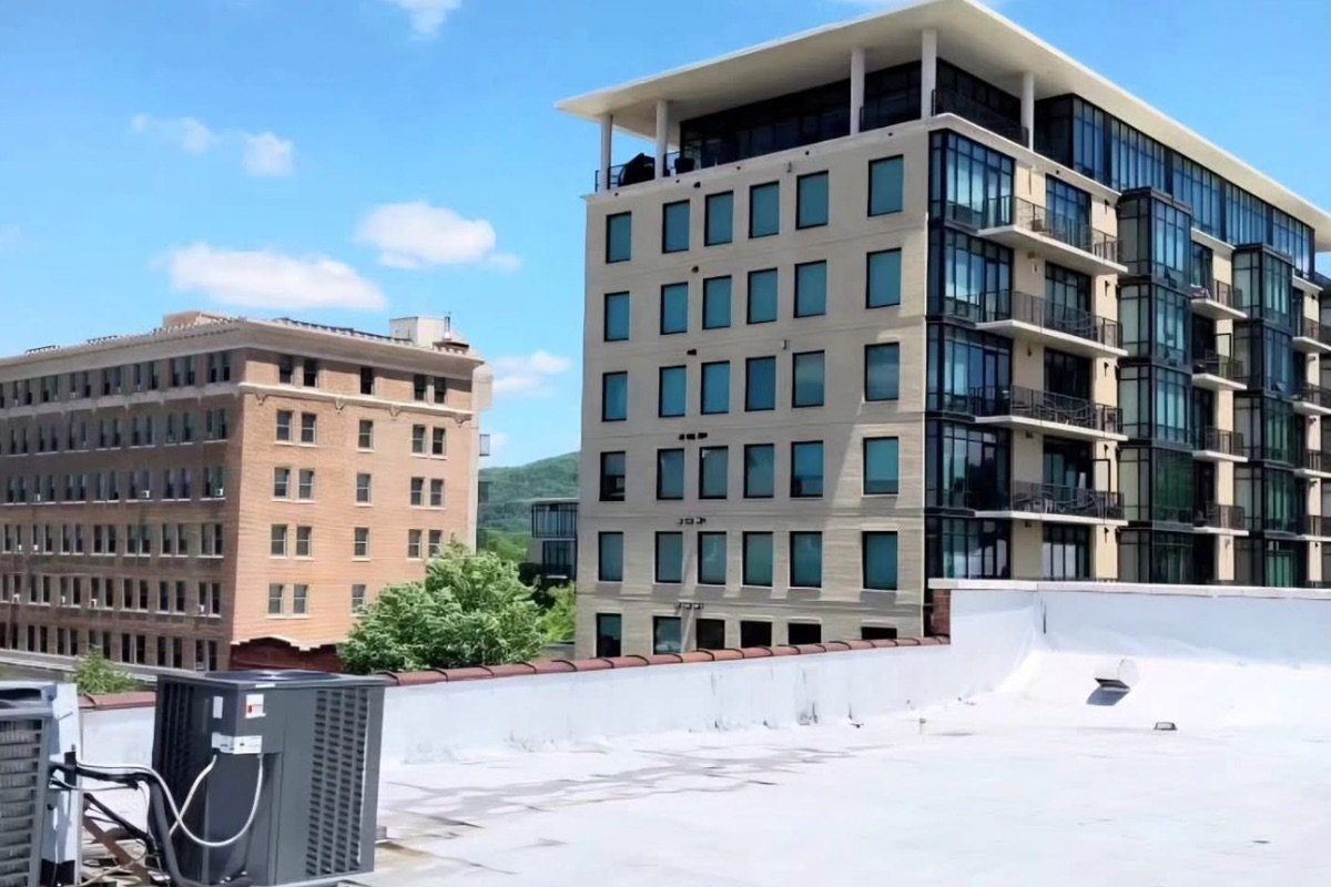 Rooftop HVAC unit on a commercial building in downtown Asheville, North Carolina