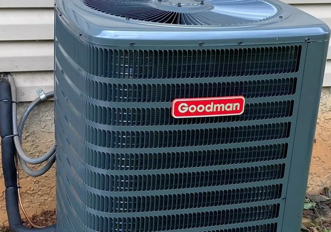 Goodman air conditioning unit installed outside a Weaverville NC home